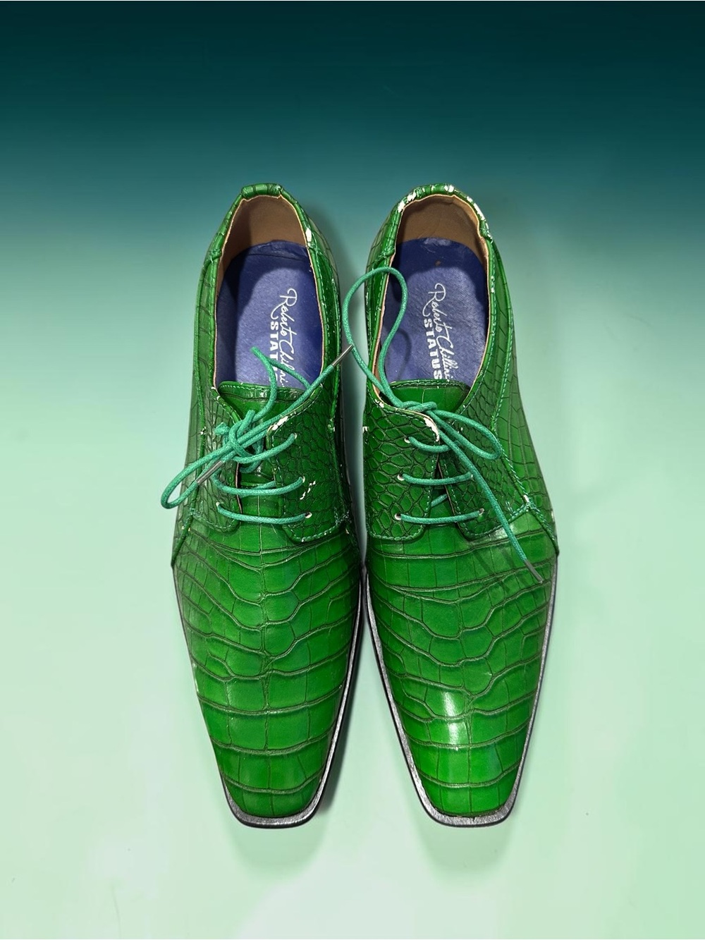 Roberto Chillini STATUS Green Croc‑Embossed Dress Shoes – Size 13
